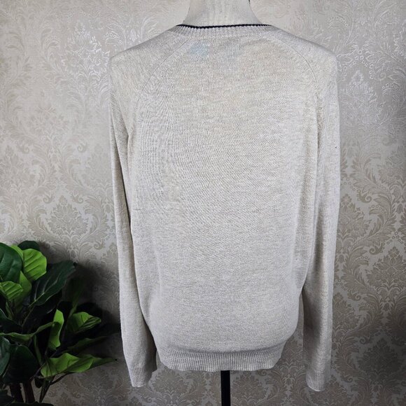 Barneys New York Co-op Size Large Cream Colored Linen/Cotton Blend Sweater Vneck - Picture 8 of 11